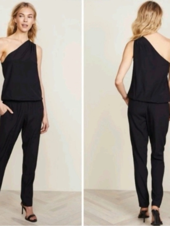 Ramy Brook Pants - Ramy Brook Black One-Shoulder Straight-Leg Jumpsuit